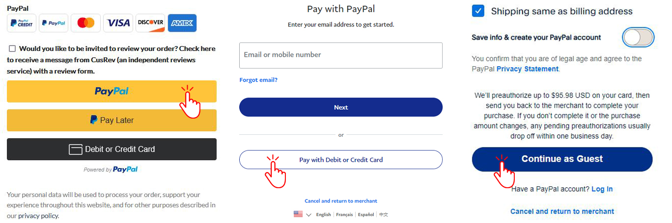 Payment Method 2 paypal card way2