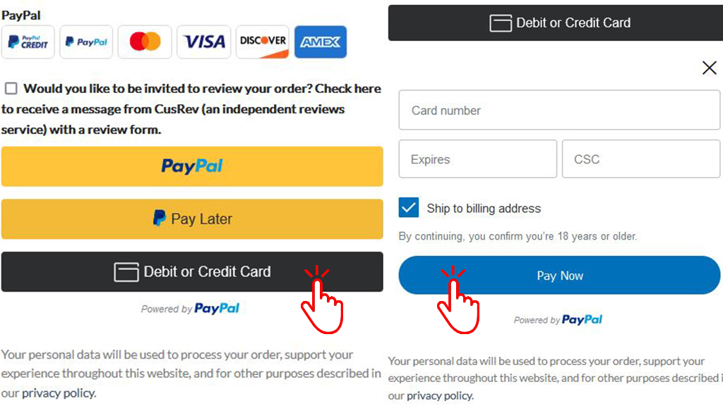 Payment Method 1 paypal card