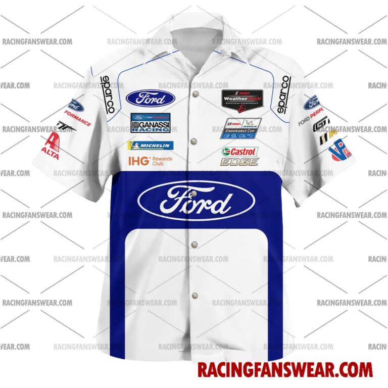 Ford GT IMSA Racing 2017 Uniform Apparel Clothes Hawaiian Polo Shirts Suit for daily life, Fabric: 95% polyester and 5% spandex, Regular fit, Stitch Color: automatically matched based on patterns