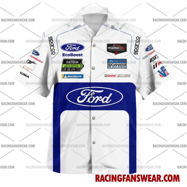 Ford GT IMSA Racing 2017 Uniform Apparel Clothes Hawaiian Polo Shirts Suit for daily life, Fabric: 95% polyester and 5% spandex, Regular fit, Stitch Color: automatically matched based on patterns