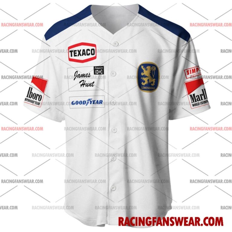 Formula One store - Loyal fans of James Hunt's Men's Baseball Jersey,Women's Baseball Jersey,Kid's Baseball Jersey,Men's Hockey Jerseys,WoMen's Hockey Jerseys,Youth's Hockey Jerseys:vintage formula one racing suit,uniform,apparel,shirts,merch,merchandise,jersey,hoodie,jackets,shorts,sweatshirt,outfits,clothes