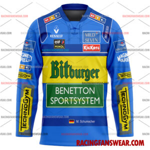 Formula One store - Loyal fans of Michael Schumacher's Men's Baseball Jersey,Women's Baseball Jersey,Kid's Baseball Jersey,Men's Hockey Jerseys,WoMen's Hockey Jerseys,Youth's Hockey Jerseys:vintage formula one racing suit,uniform,apparel,shirts,merch,merchandise,jersey,hoodie,jackets,shorts,sweatshirt,outfits,clothes